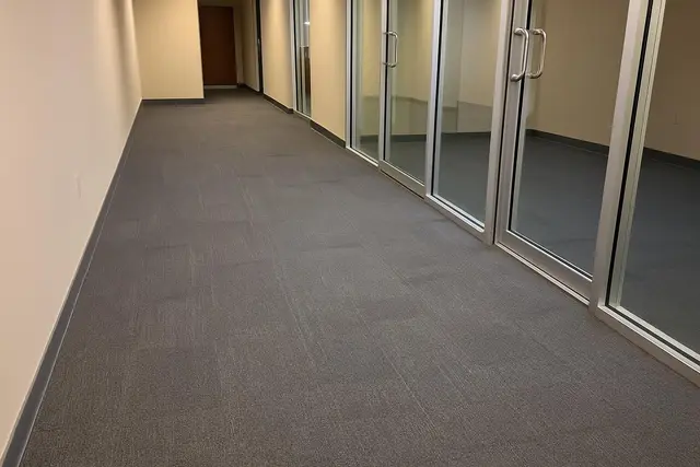 Commercial carpet cleaned, office hallway