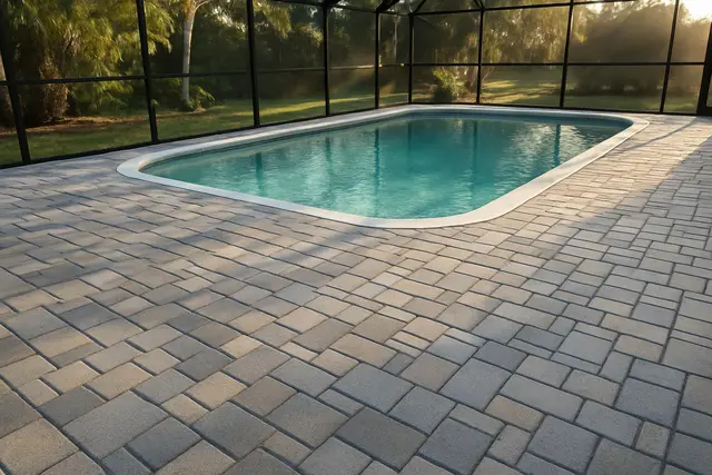 Concrete paver pool deck cleaned and sealed