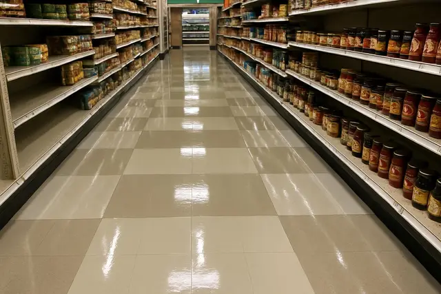 VCT floor stripped and re-waxed, retail store